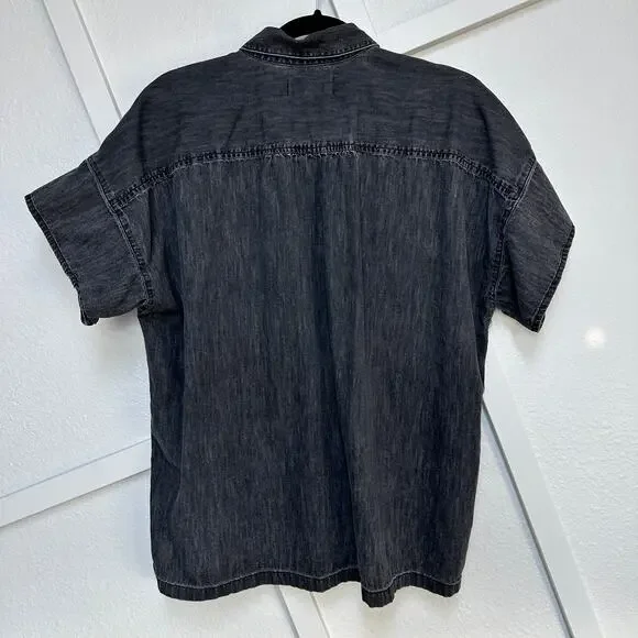 Madewell Denim Short Sleeve Button Up Shirt Cotton Collared Pocket Top Sz: M - Picture 2 of 6